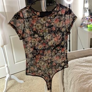 Polly & Esther sheer floral bodysuit